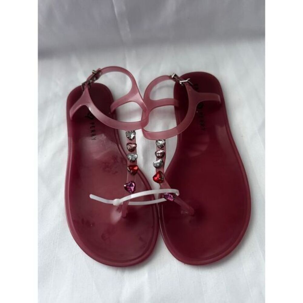 Katy Perry Pink Jelly Sandals‎ Crystal Embellishments Summer Beach Flat Size 9